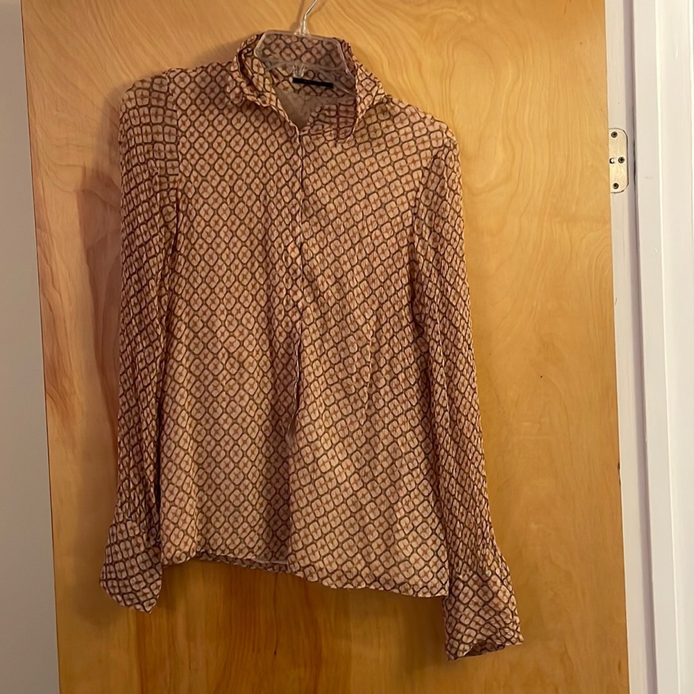 Elise Tahari size Medium Brown Geometric Blouse
